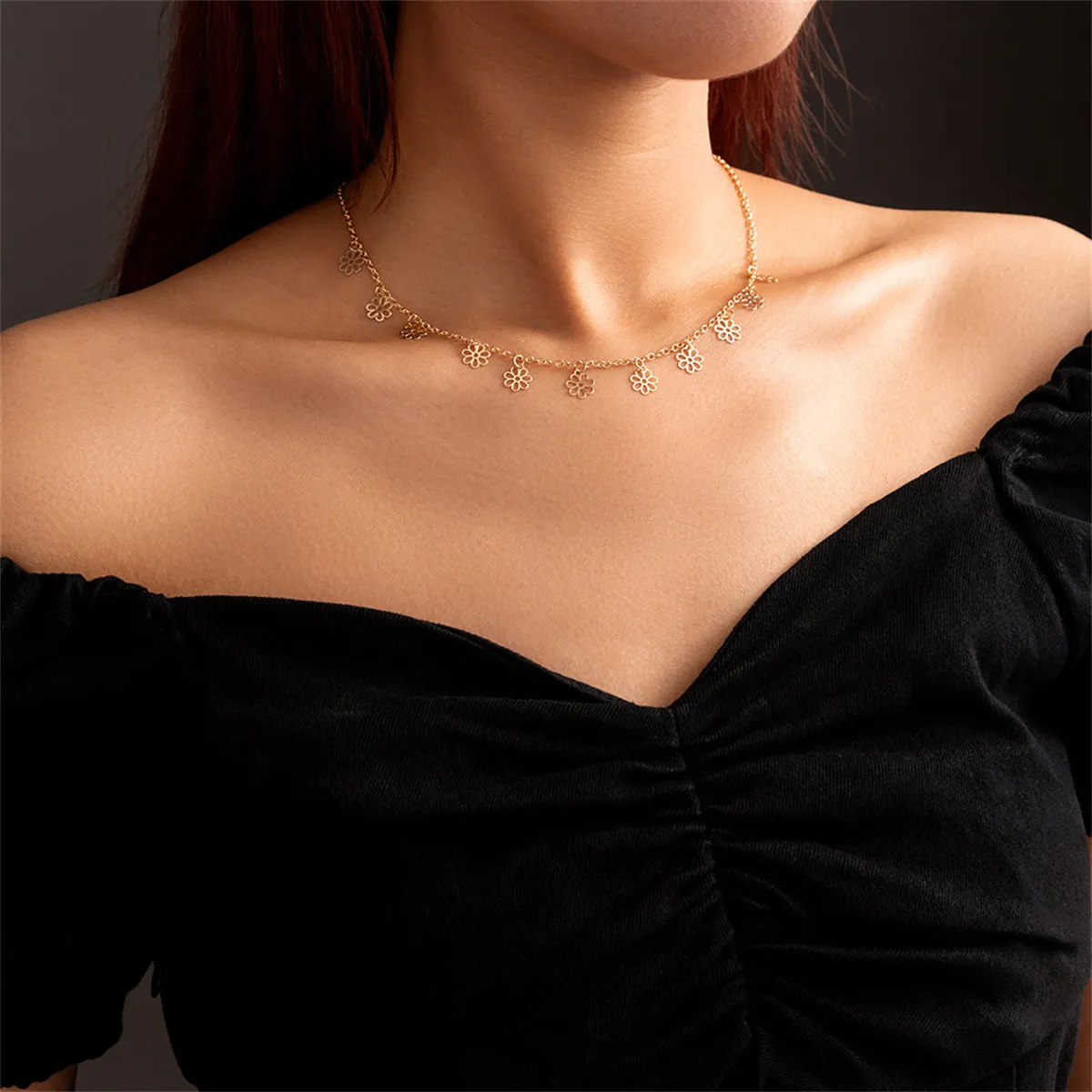18K Gold-Plated Open Flower Station Necklace