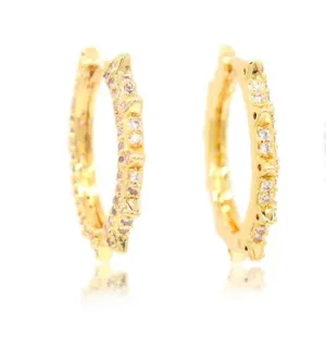 18k Pave Spiked Huggie Earrings-Gold