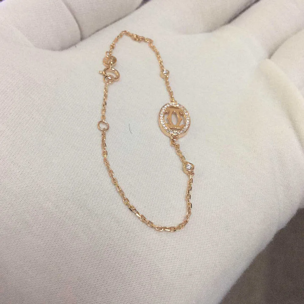 18K Solid Gold Natural Diamond Bracelet Luxury Elegant Charm Jewelry 6.7 in