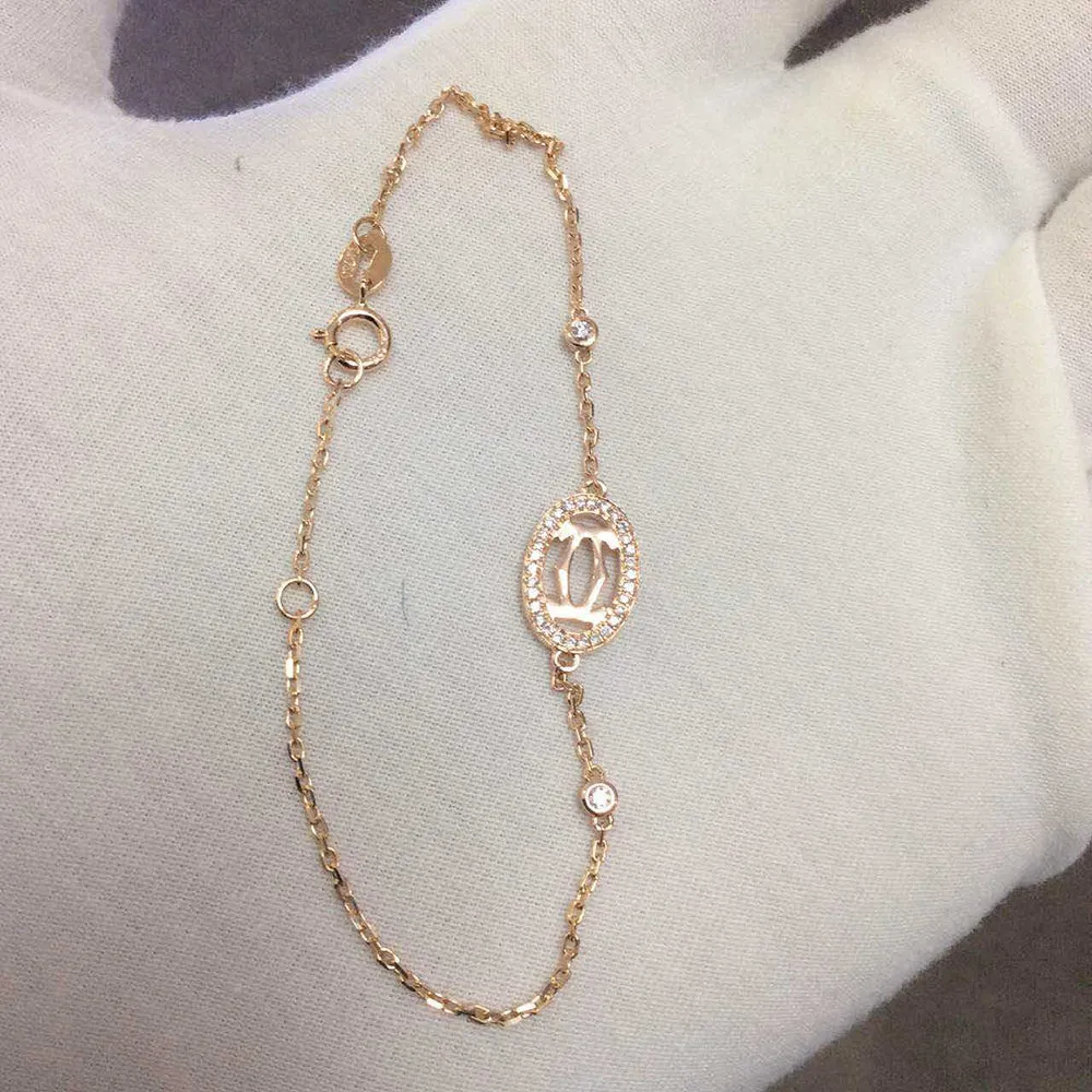 18K Solid Gold Natural Diamond Bracelet Luxury Elegant Charm Jewelry 6.7 in