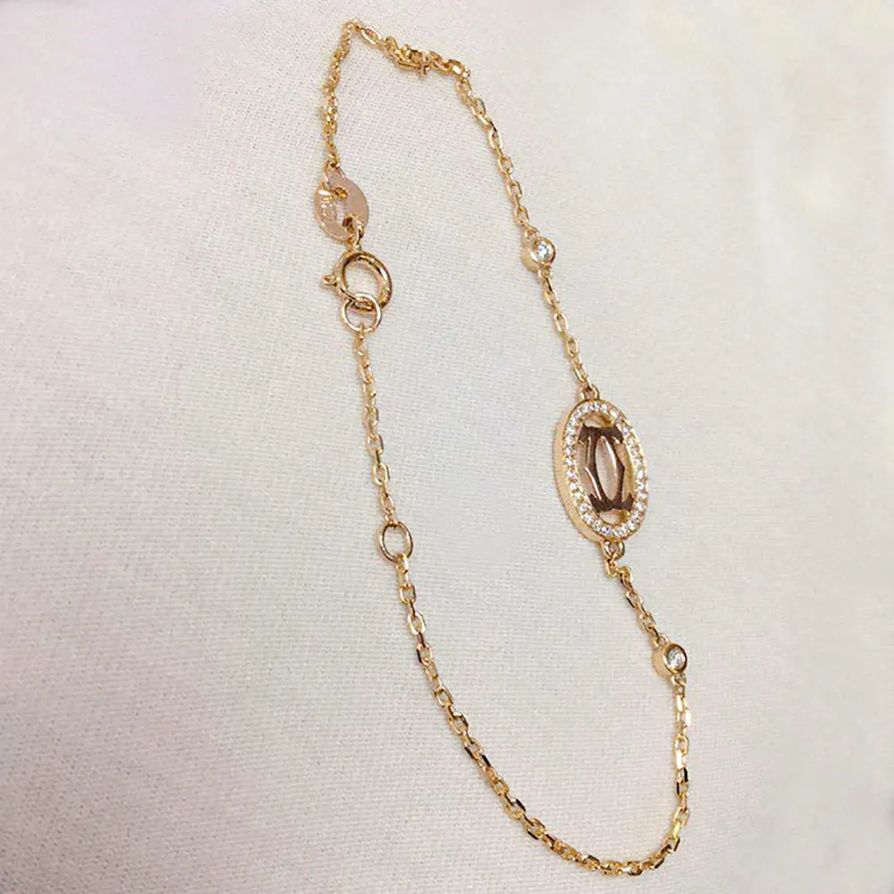18K Solid Gold Natural Diamond Bracelet Luxury Elegant Charm Jewelry 6.7 in