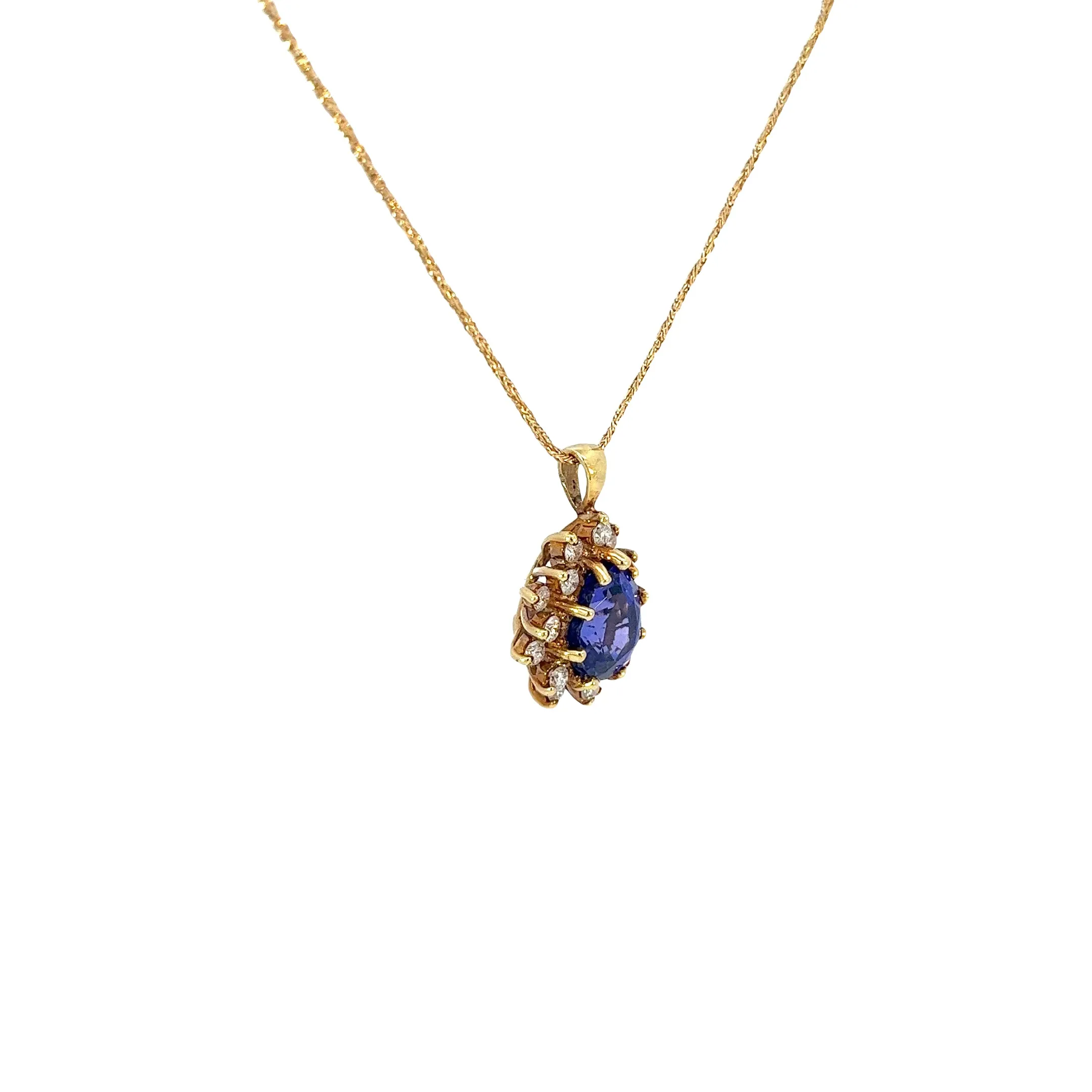 18k Yellow Gold 2.00ct Pear Shape Tanzanite and .40ct F VS2 Round Diamond Necklace