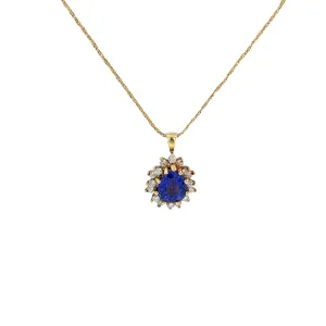 18k Yellow Gold 2.00ct Pear Shape Tanzanite and .40ct F VS2 Round Diamond Necklace
