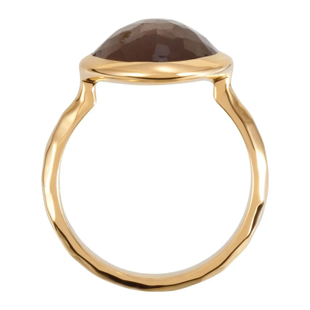 18K Yellow Gold Vermeil 15x11x6mm Smoky Quartz Ring Size 7