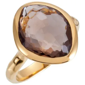 18K Yellow Gold Vermeil 15x11x6mm Smoky Quartz Ring Size 7