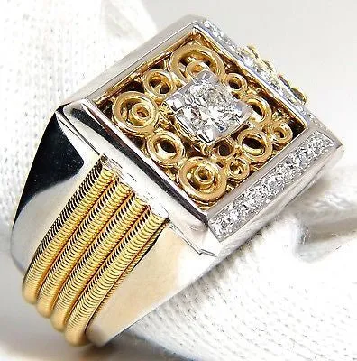 18kt mens .60ct diamond ring coil wrap 3d tourbillon still life deco & heavy