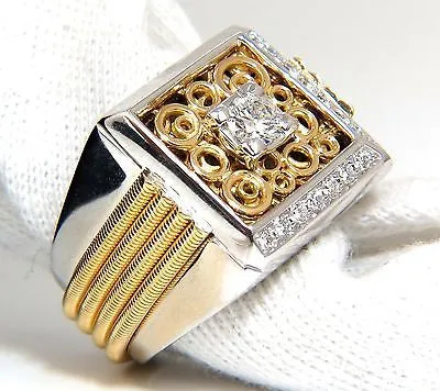18kt mens .60ct diamond ring coil wrap 3d tourbillon still life deco & heavy