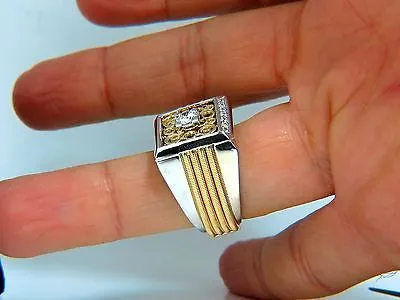18kt mens .60ct diamond ring coil wrap 3d tourbillon still life deco & heavy