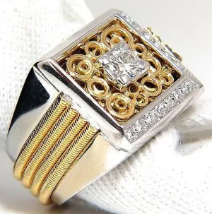 18kt mens .60ct diamond ring coil wrap 3d tourbillon still life deco & heavy