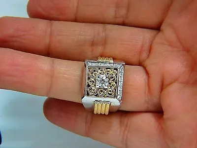 18kt mens .60ct diamond ring coil wrap 3d tourbillon still life deco & heavy