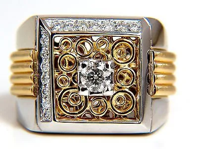 18kt mens .60ct diamond ring coil wrap 3d tourbillon still life deco & heavy