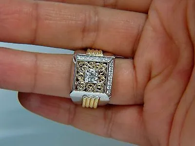 18kt mens .60ct diamond ring coil wrap 3d tourbillon still life deco & heavy