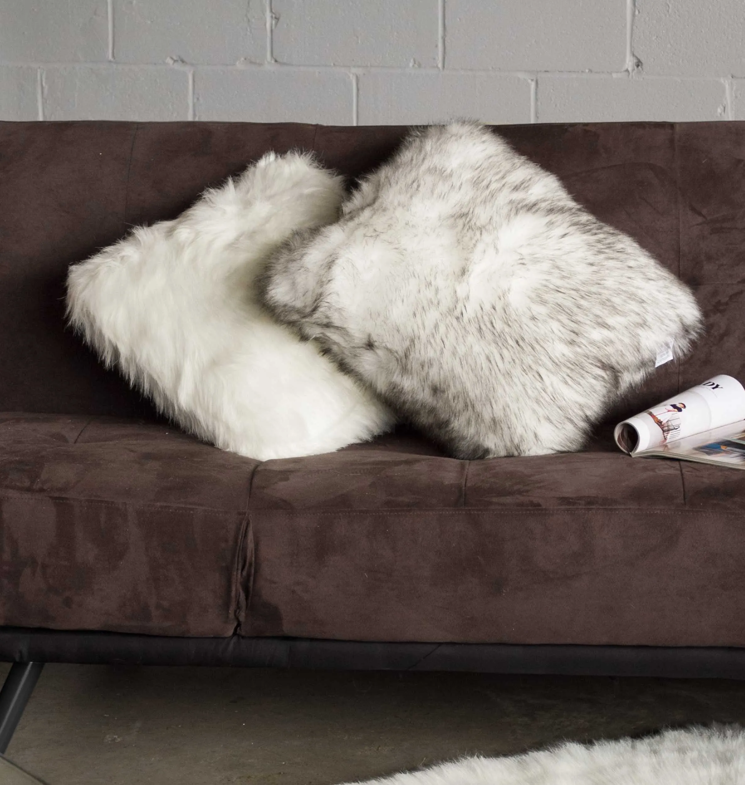 18" x 18" x 5" Gradient Gray Faux Fur 2pack Pillow