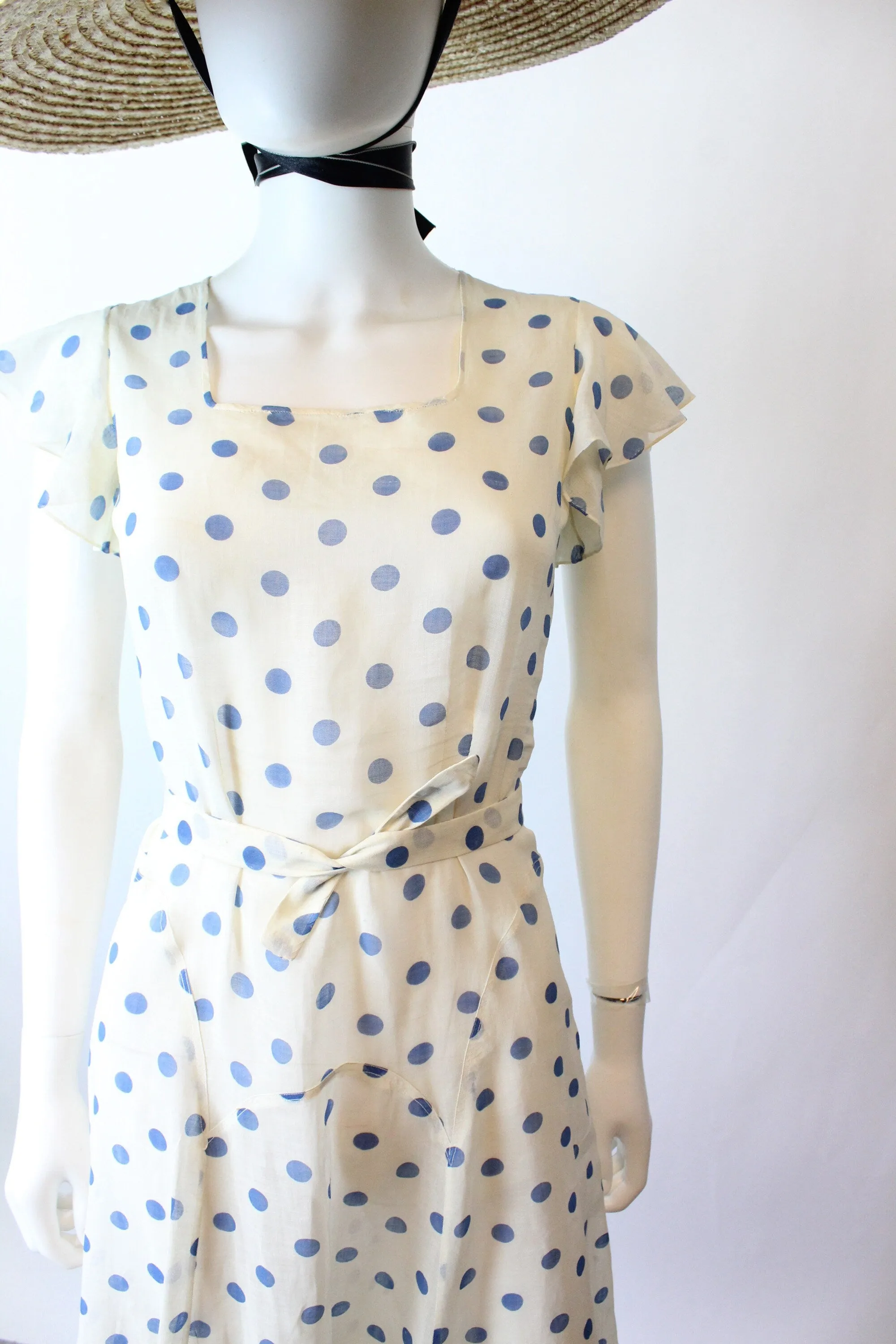 1930s POLKA DOT cotton ORGANDY gown dress xxs | new spring summer