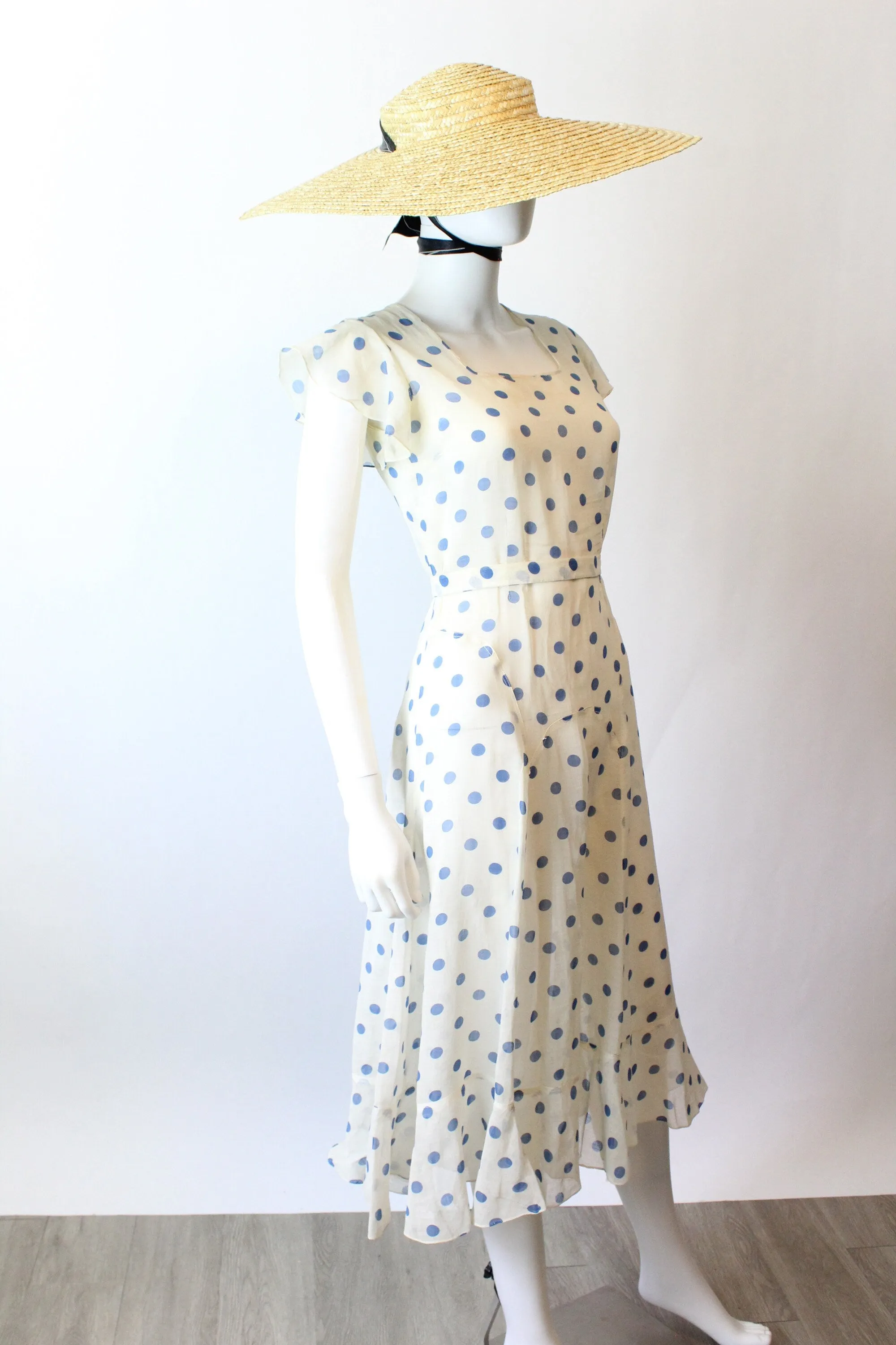 1930s POLKA DOT cotton ORGANDY gown dress xxs | new spring summer