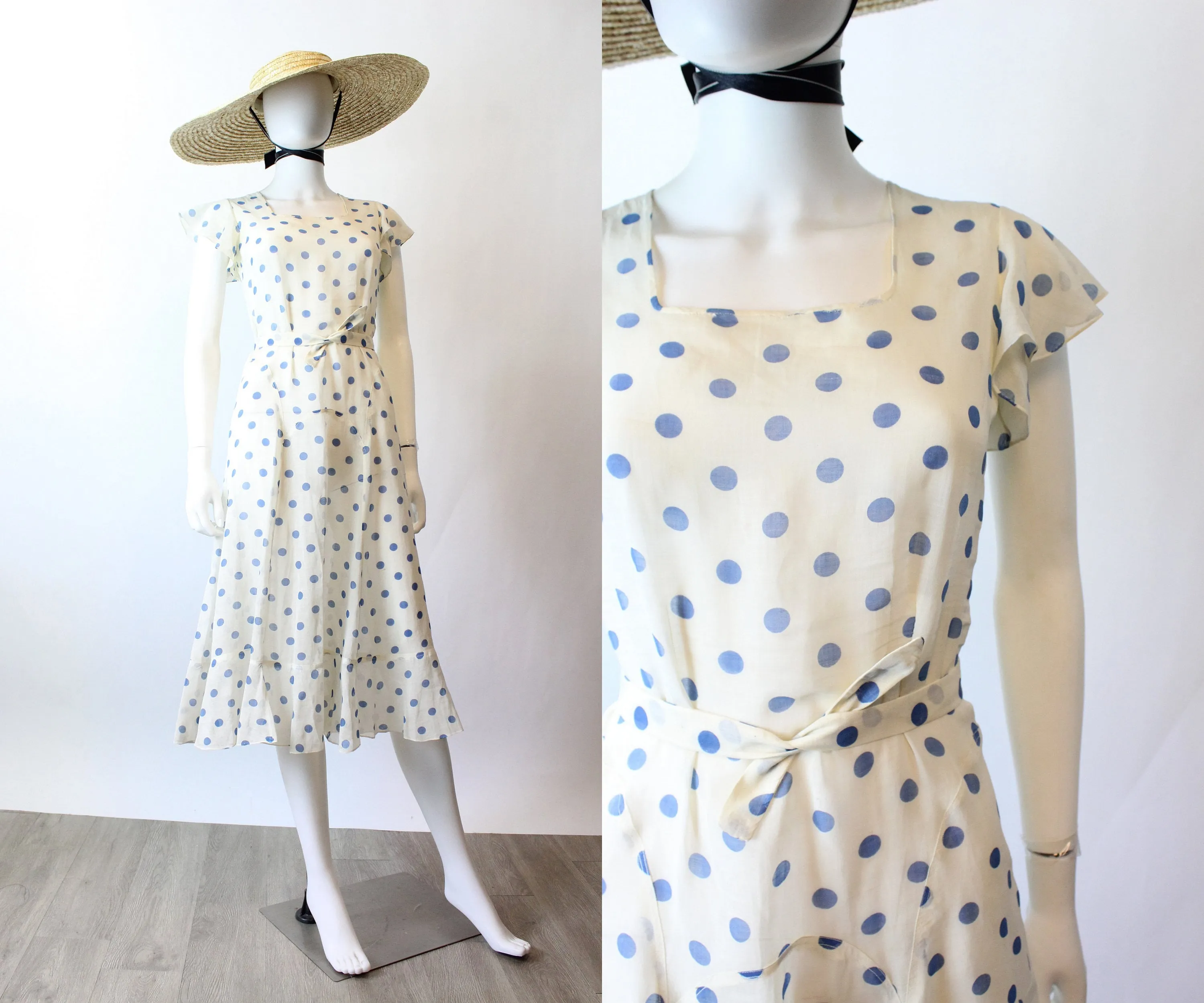1930s POLKA DOT cotton ORGANDY gown dress xxs | new spring summer