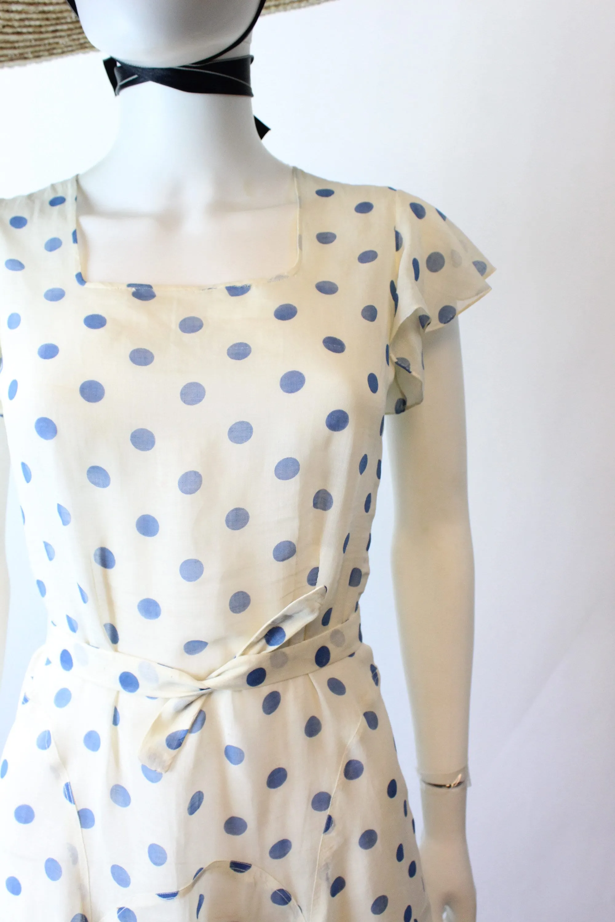 1930s POLKA DOT cotton ORGANDY gown dress xxs | new spring summer