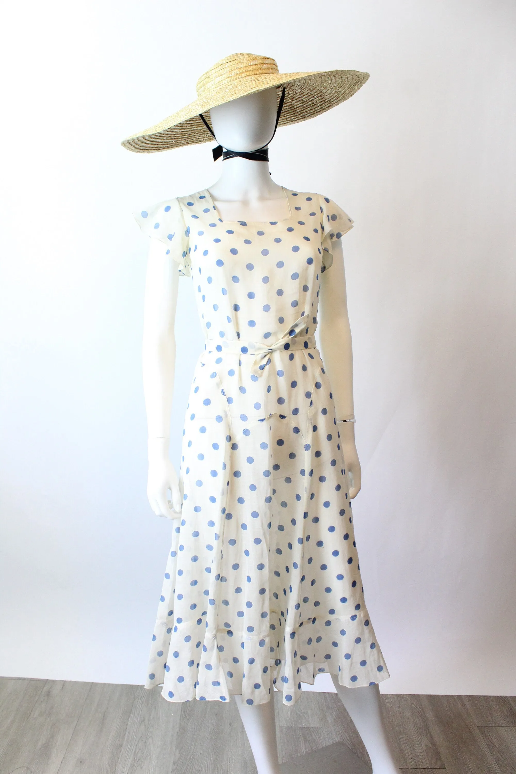 1930s POLKA DOT cotton ORGANDY gown dress xxs | new spring summer