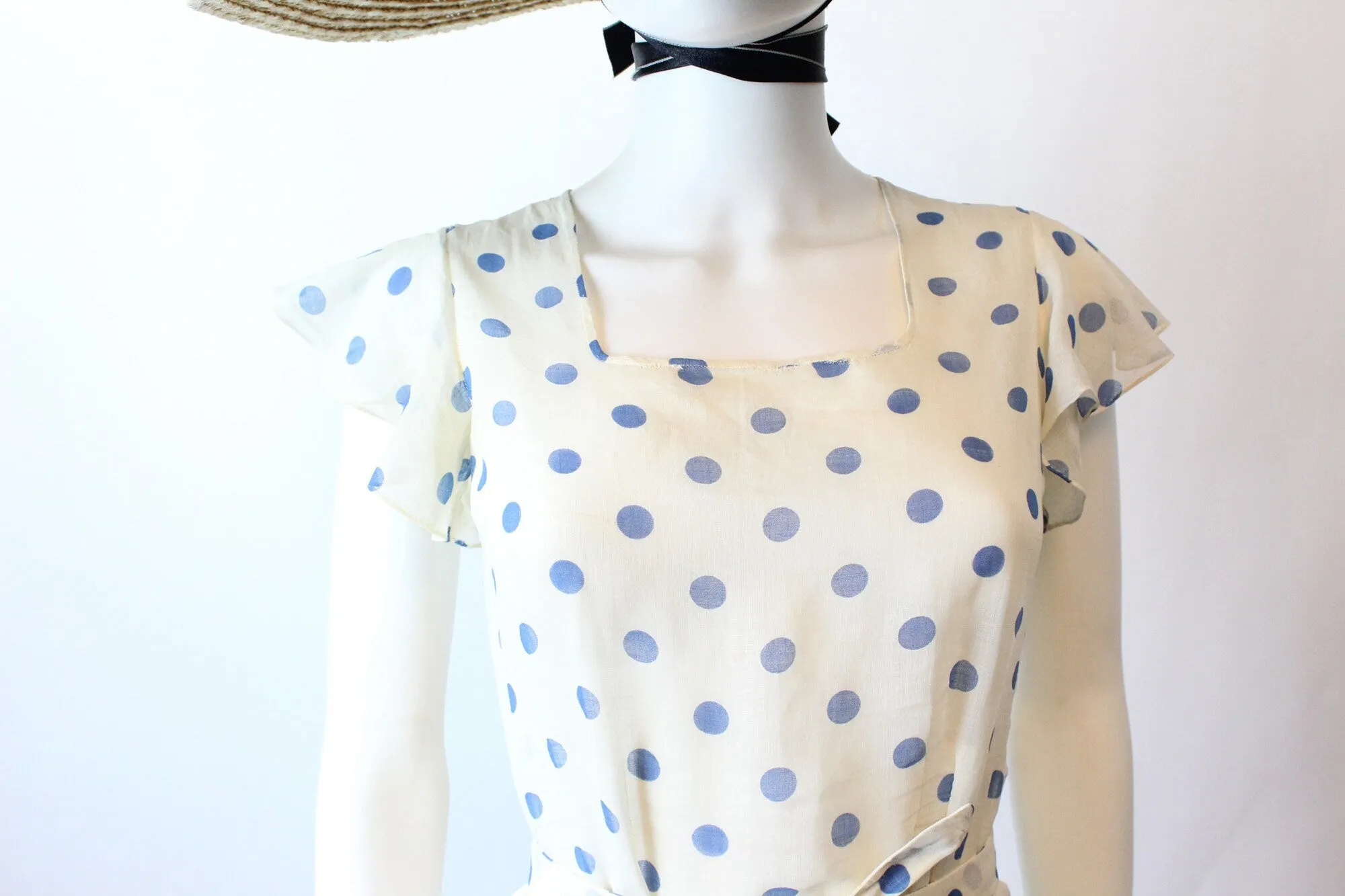 1930s POLKA DOT cotton ORGANDY gown dress xxs | new spring summer