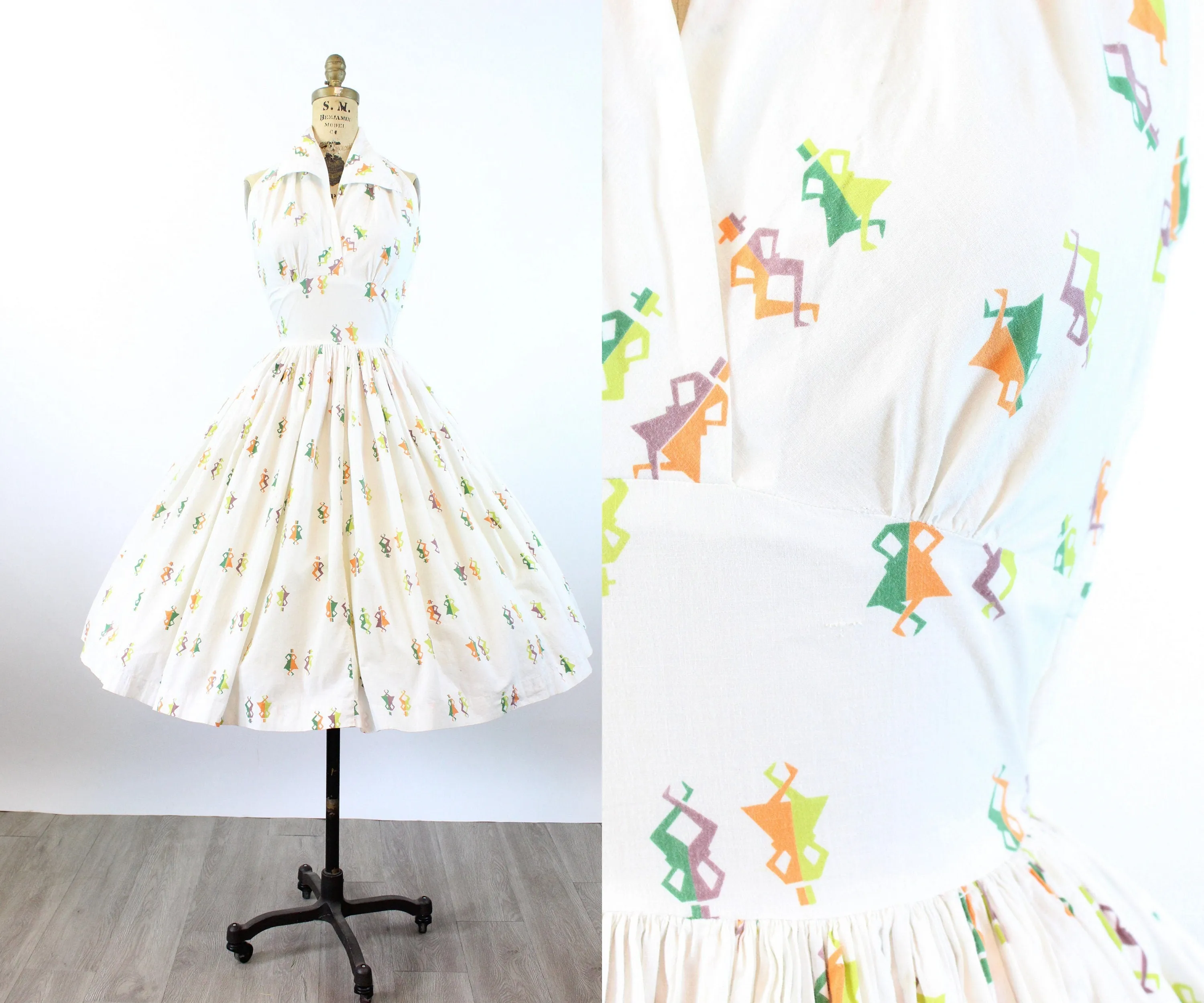1950s IRISH DANCERS novelty print HALTER dress small  | new spring