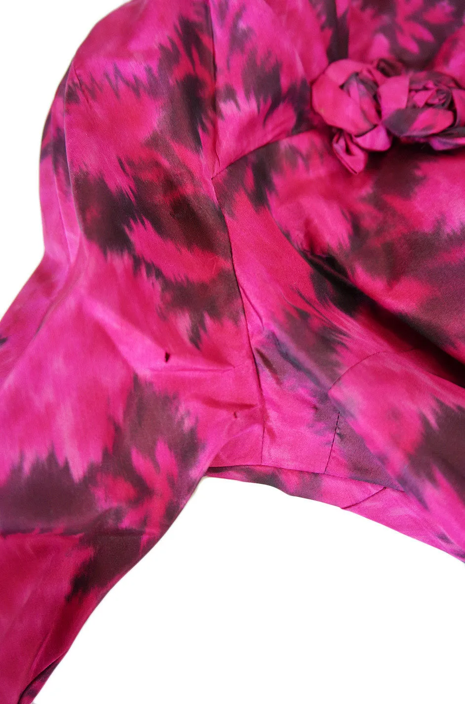 1950s Pink Floral Silk Cocktail Dress