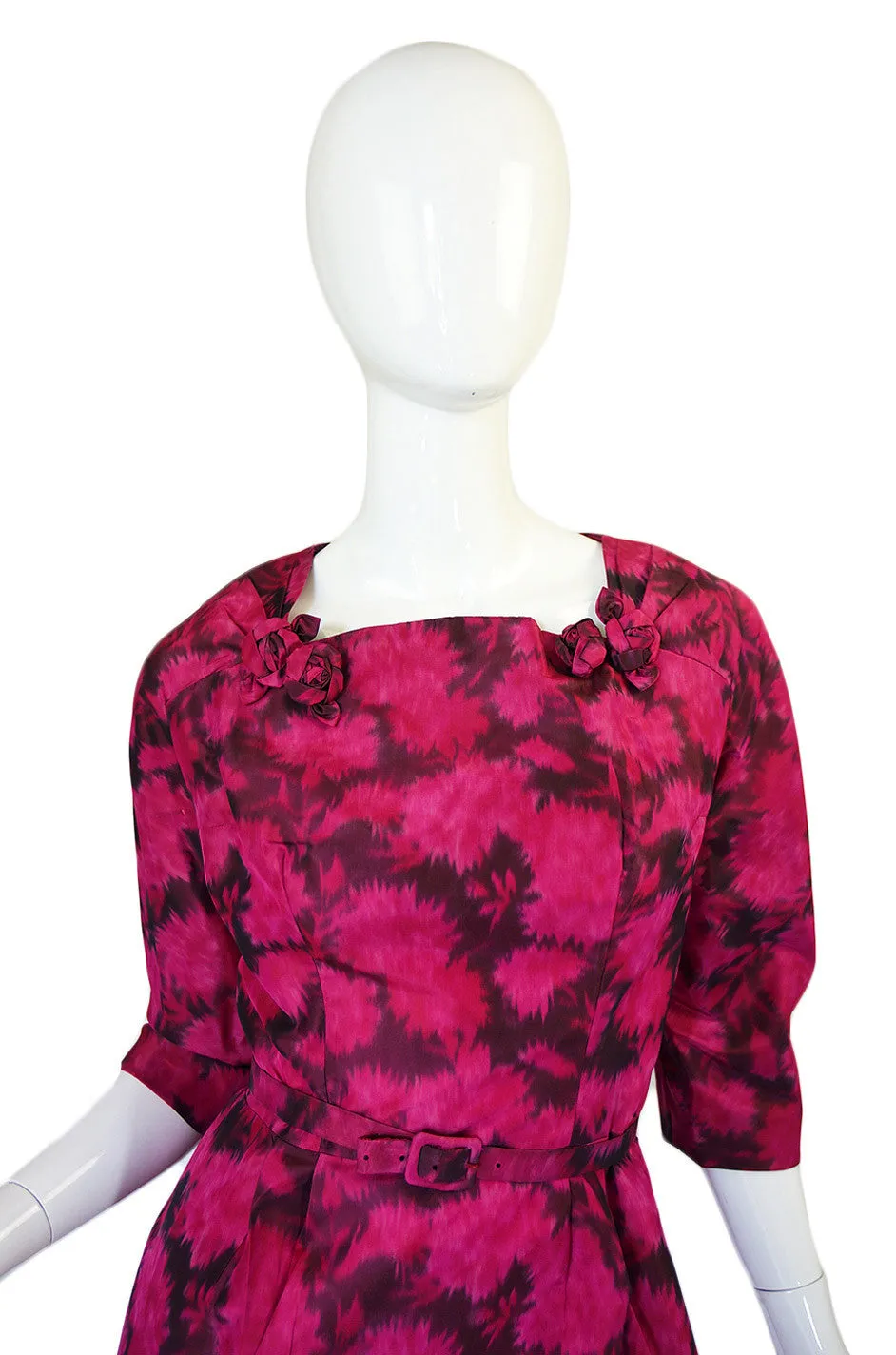 1950s Pink Floral Silk Cocktail Dress
