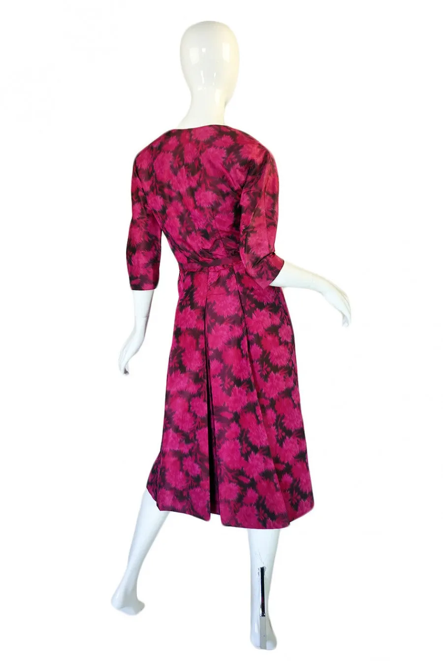1950s Pink Floral Silk Cocktail Dress