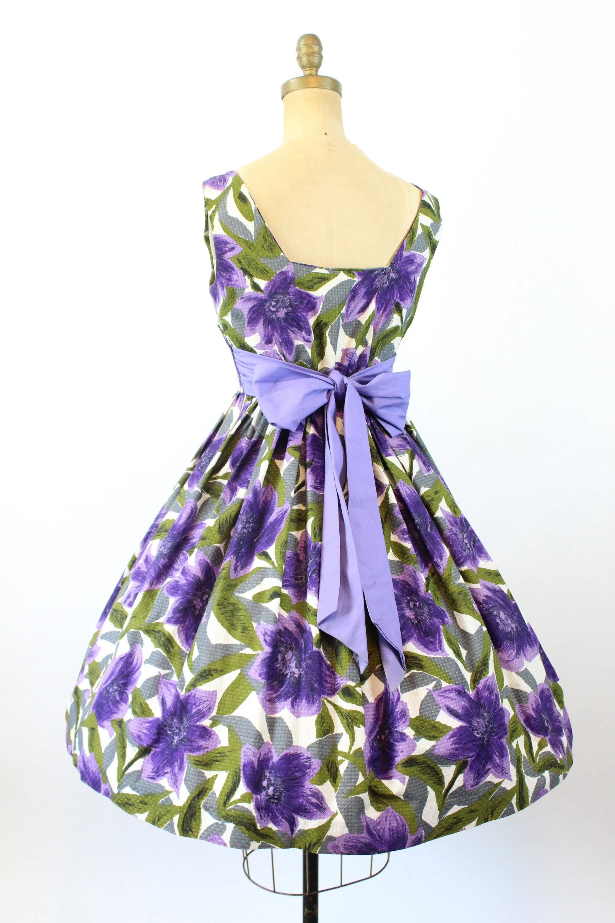 1950s PURPLE flower SASH dress small | new spring