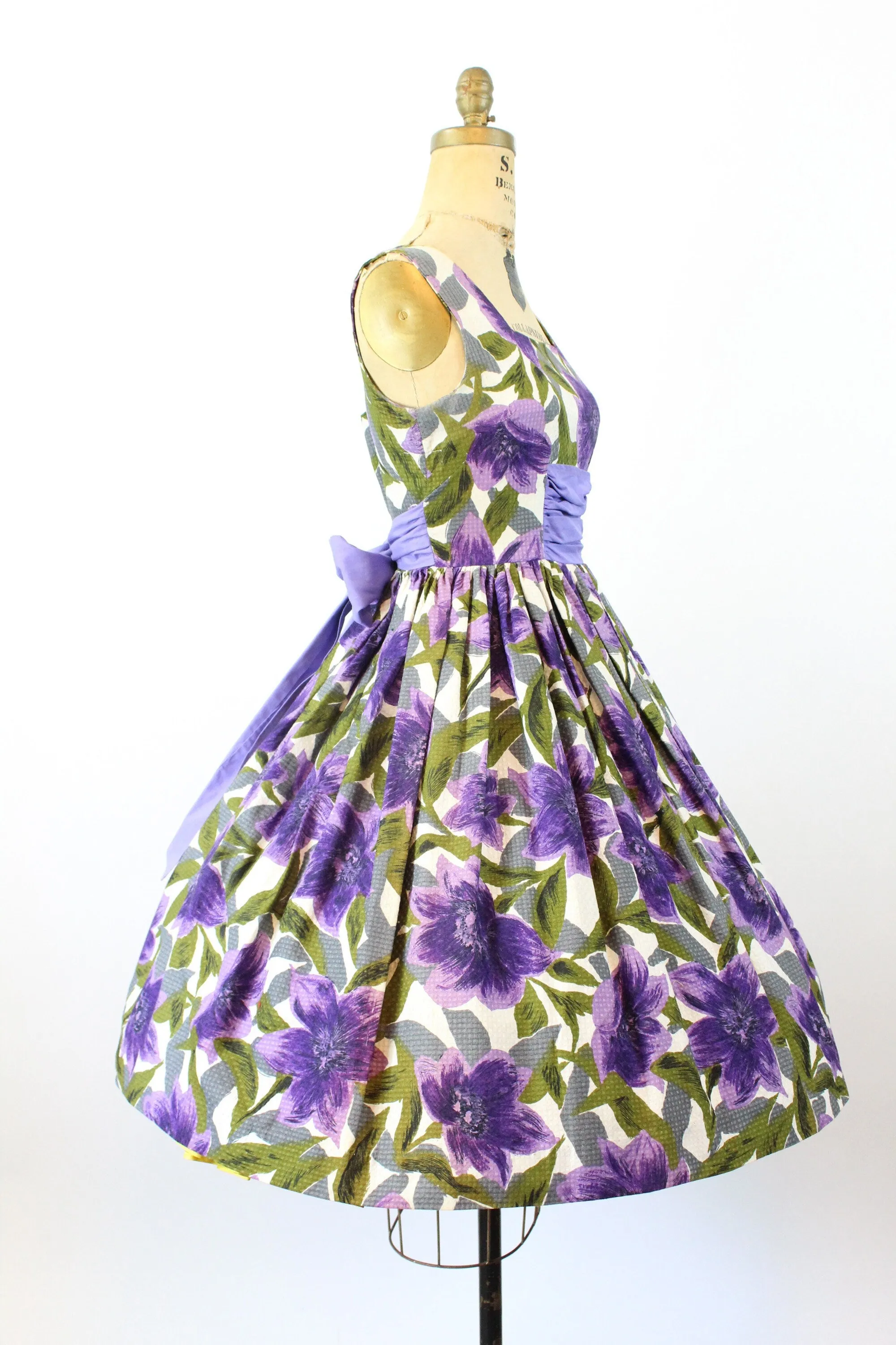 1950s PURPLE flower SASH dress small | new spring