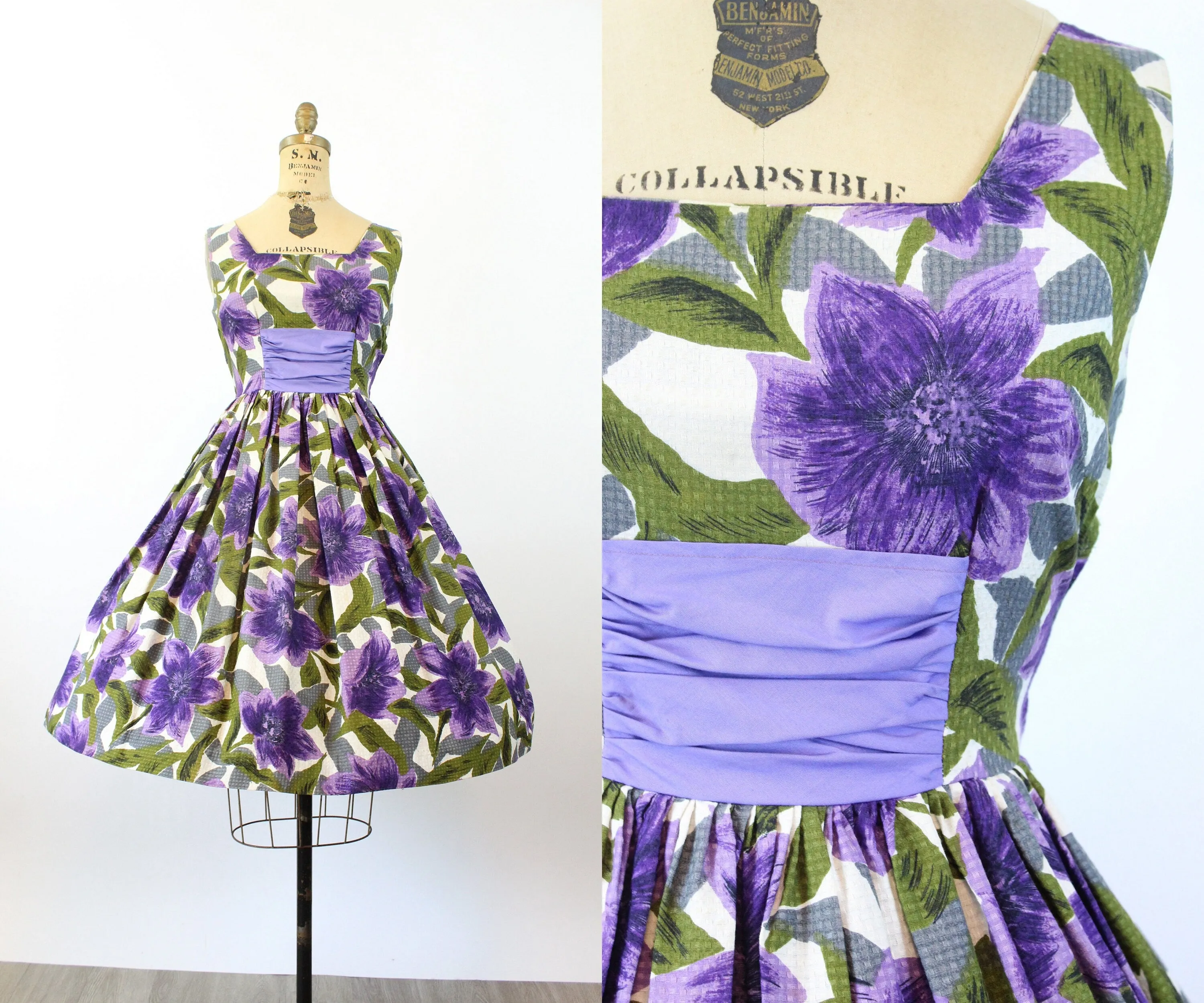 1950s PURPLE flower SASH dress small | new spring