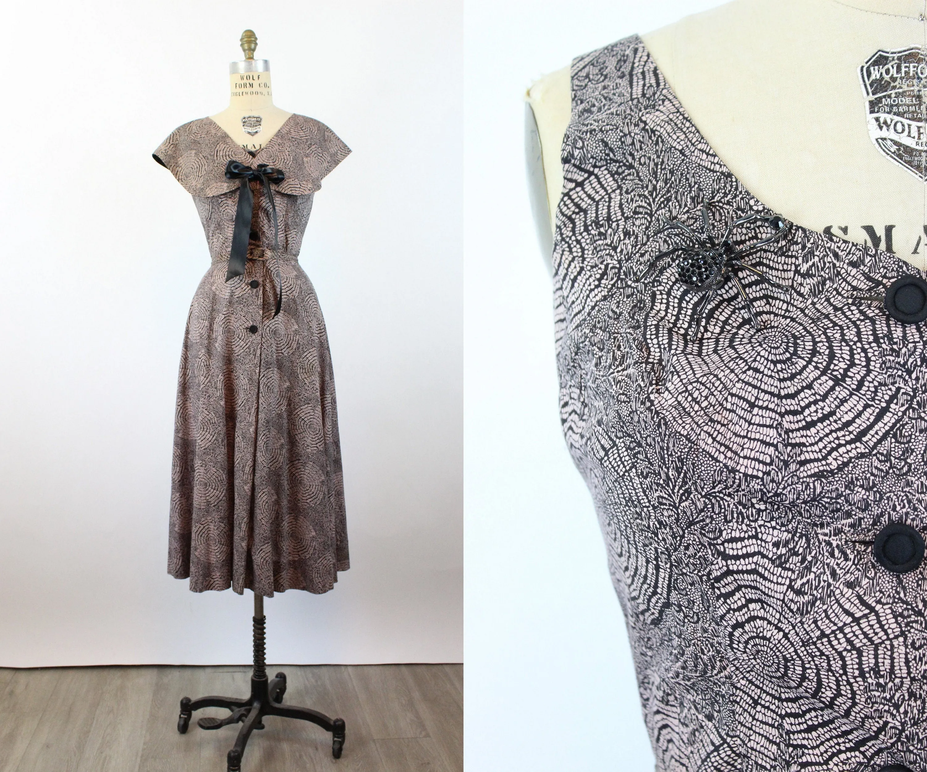 1950s SPIDERWEB print COTTON dress and cape xs | new spring summer