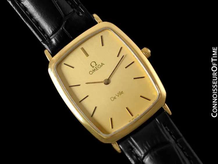 1980's Omega De Ville Vintage Mens Ultra Thin Dress Watch - 18K Gold Plated and Stainless Steel