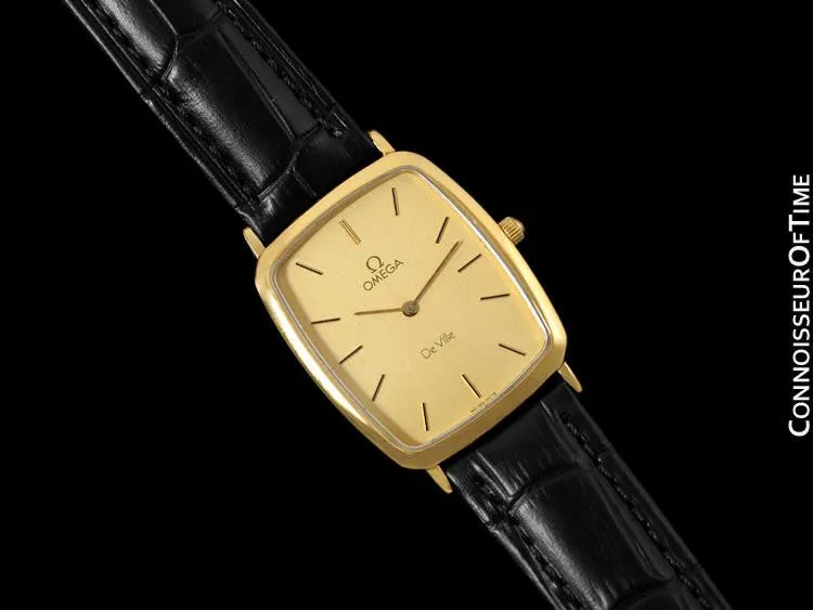 1980's Omega De Ville Vintage Mens Ultra Thin Dress Watch - 18K Gold Plated and Stainless Steel