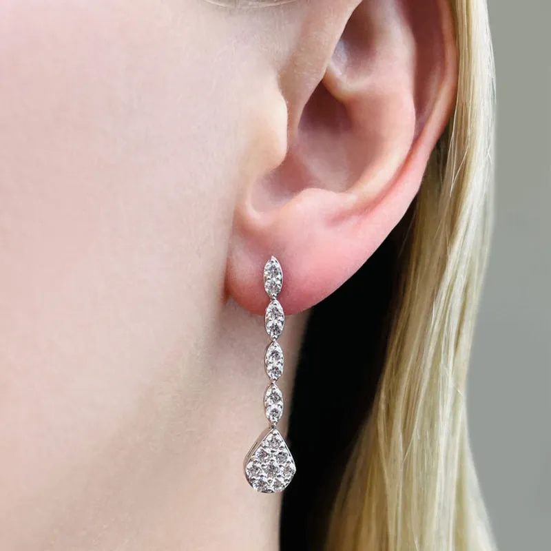 2.0 ctw. Round Diamond Sparkling Pear Drop Cluster Earrings