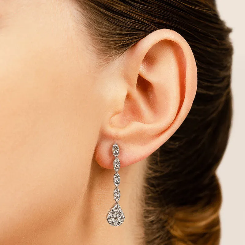 2.0 ctw. Round Diamond Sparkling Pear Drop Cluster Earrings
