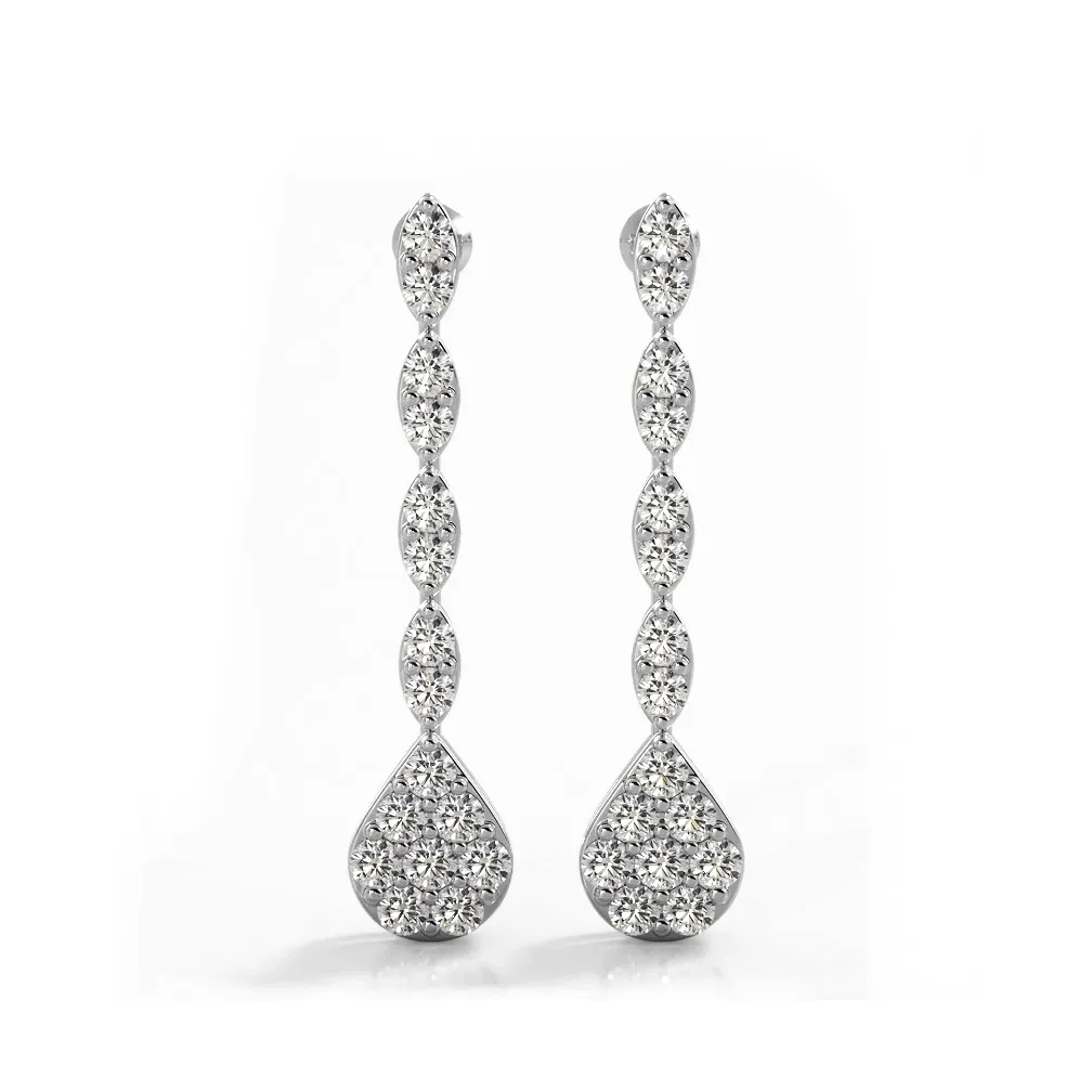 2.0 ctw. Round Diamond Sparkling Pear Drop Cluster Earrings