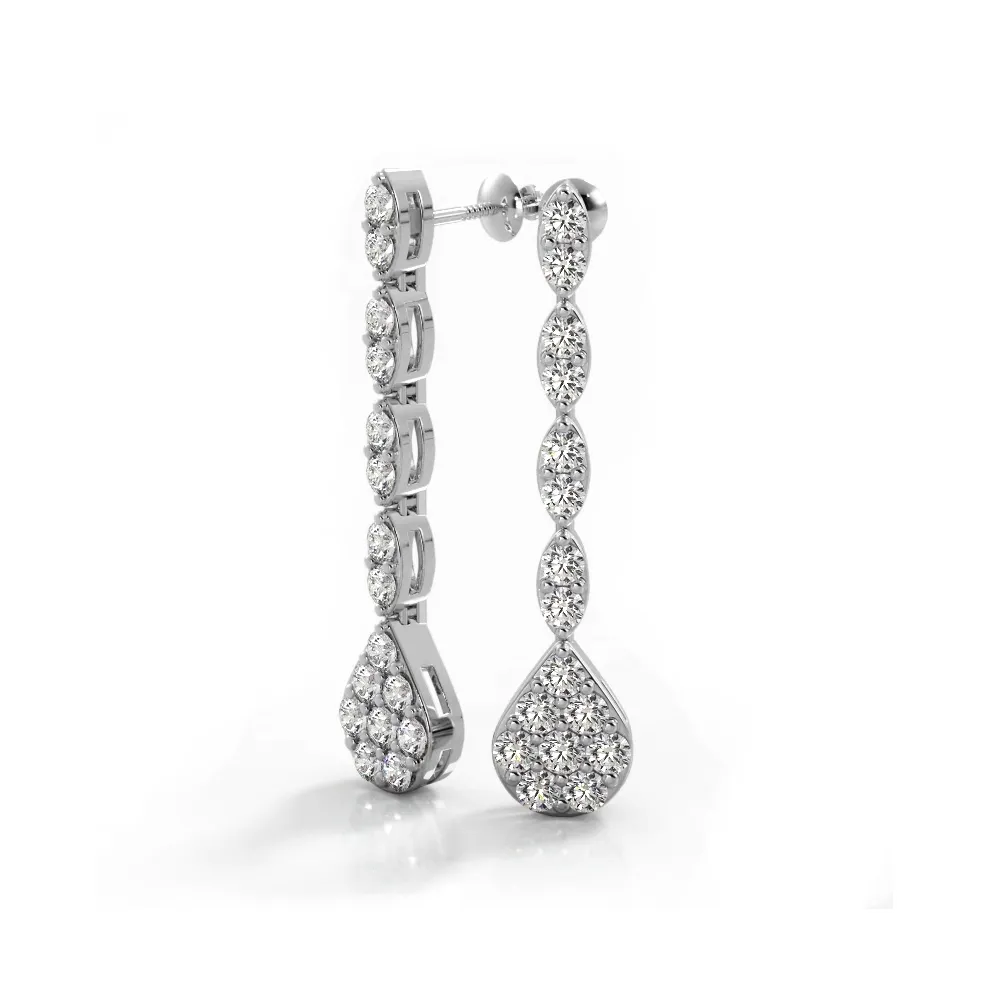 2.0 ctw. Round Diamond Sparkling Pear Drop Cluster Earrings