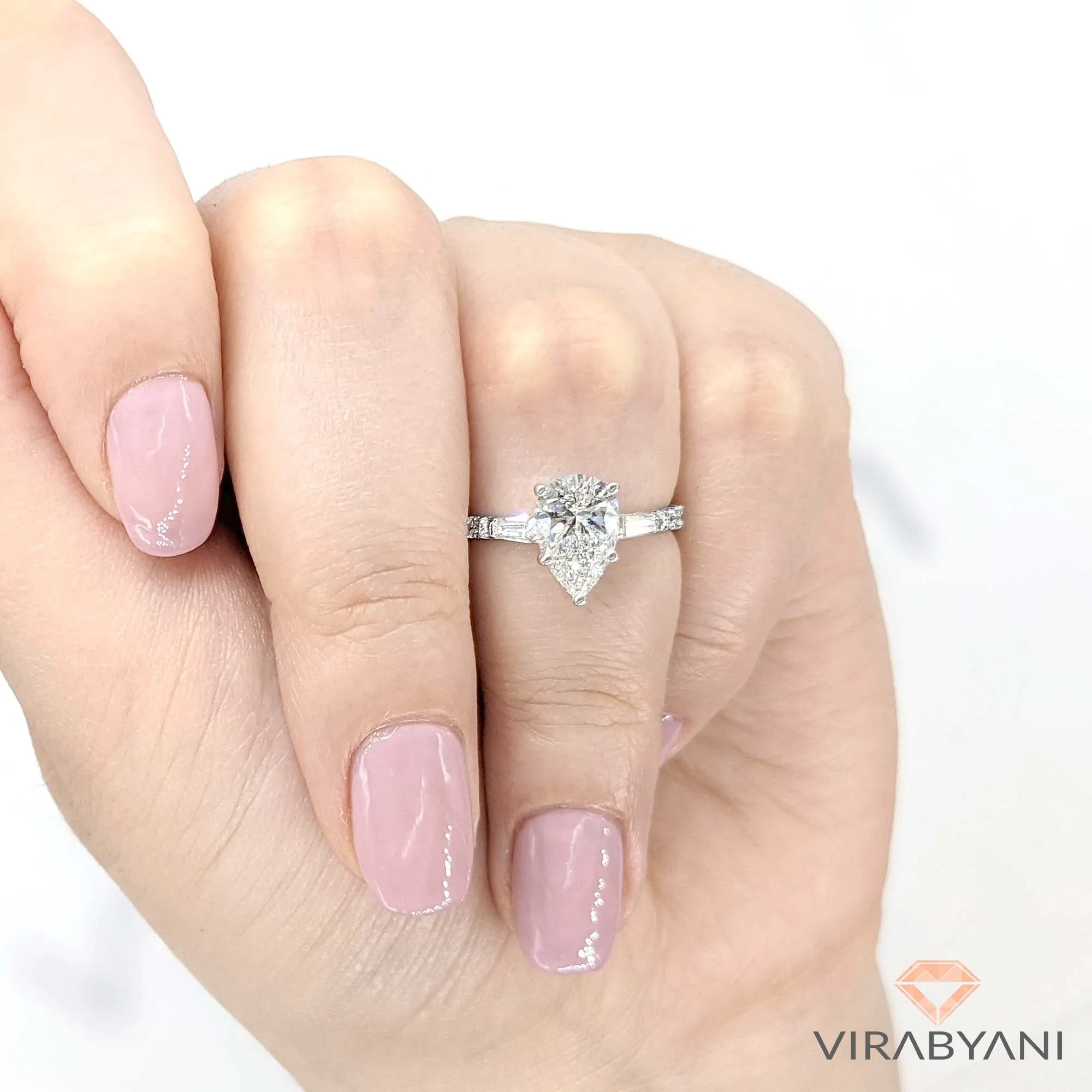 2.00 ctw Pear Diamond Three-Stone Engagement Ring Side Tapered Baguettes