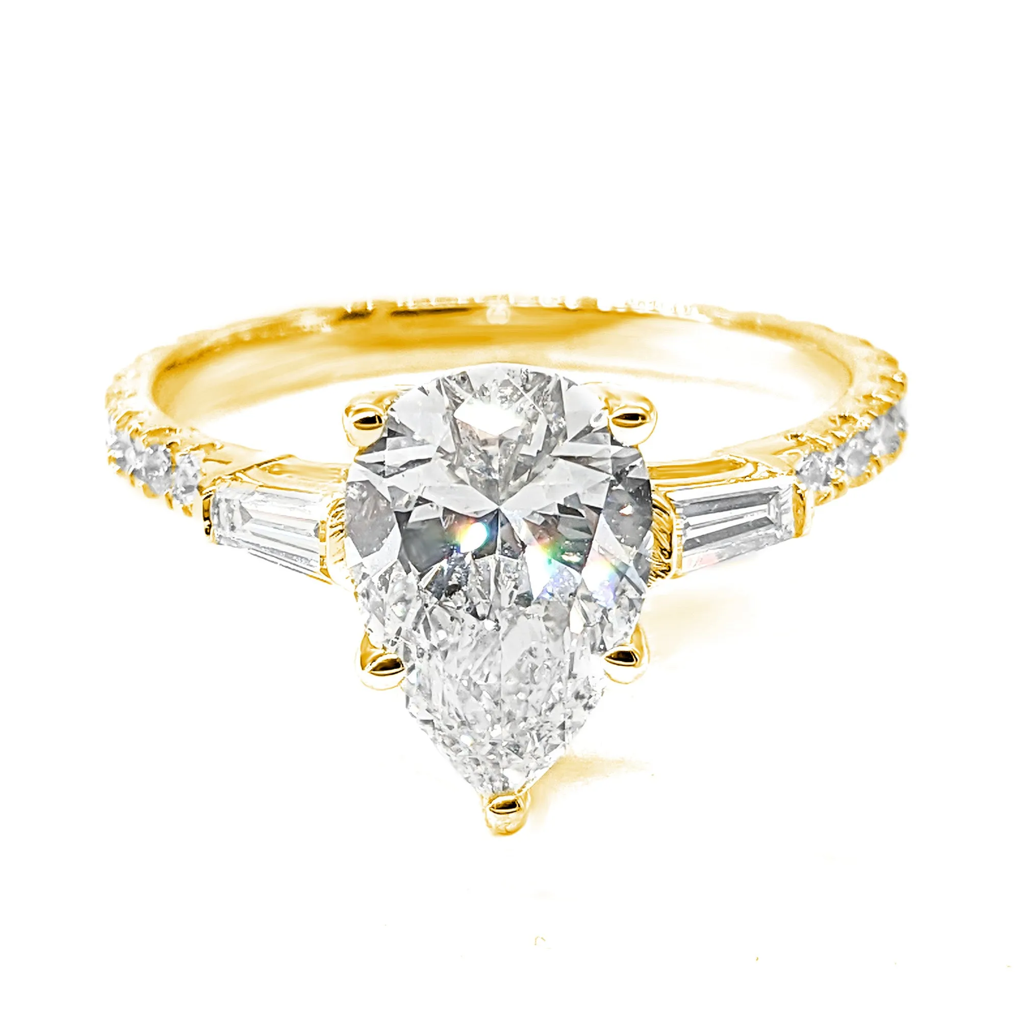 2.00 ctw Pear Diamond Three-Stone Engagement Ring Side Tapered Baguettes