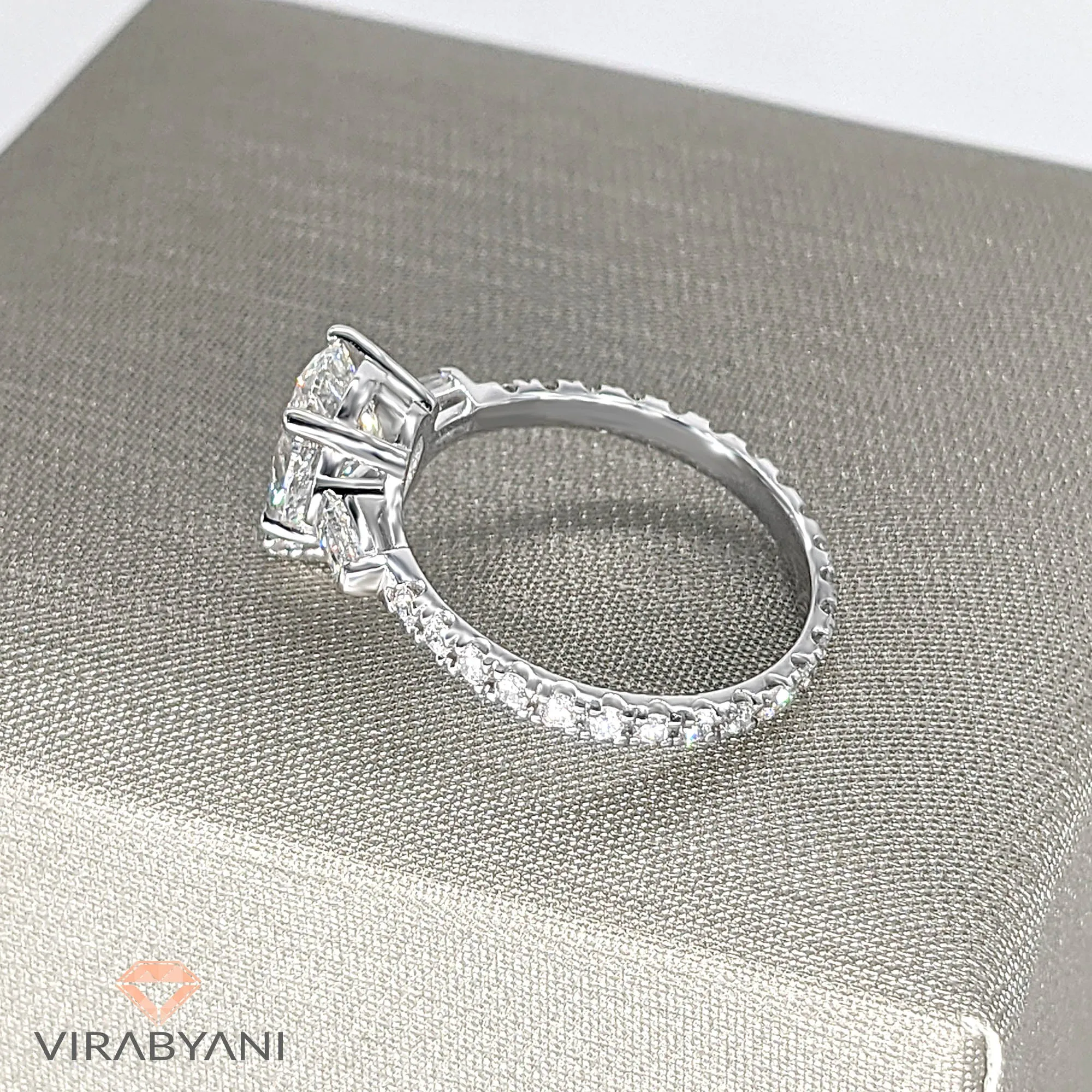 2.00 ctw Pear Diamond Three-Stone Engagement Ring Side Tapered Baguettes