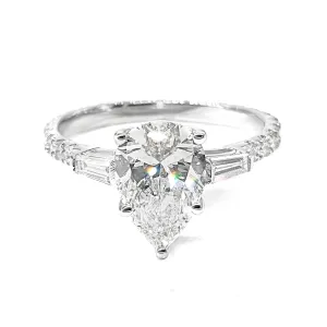 2.00 ctw Pear Diamond Three-Stone Engagement Ring Side Tapered Baguettes