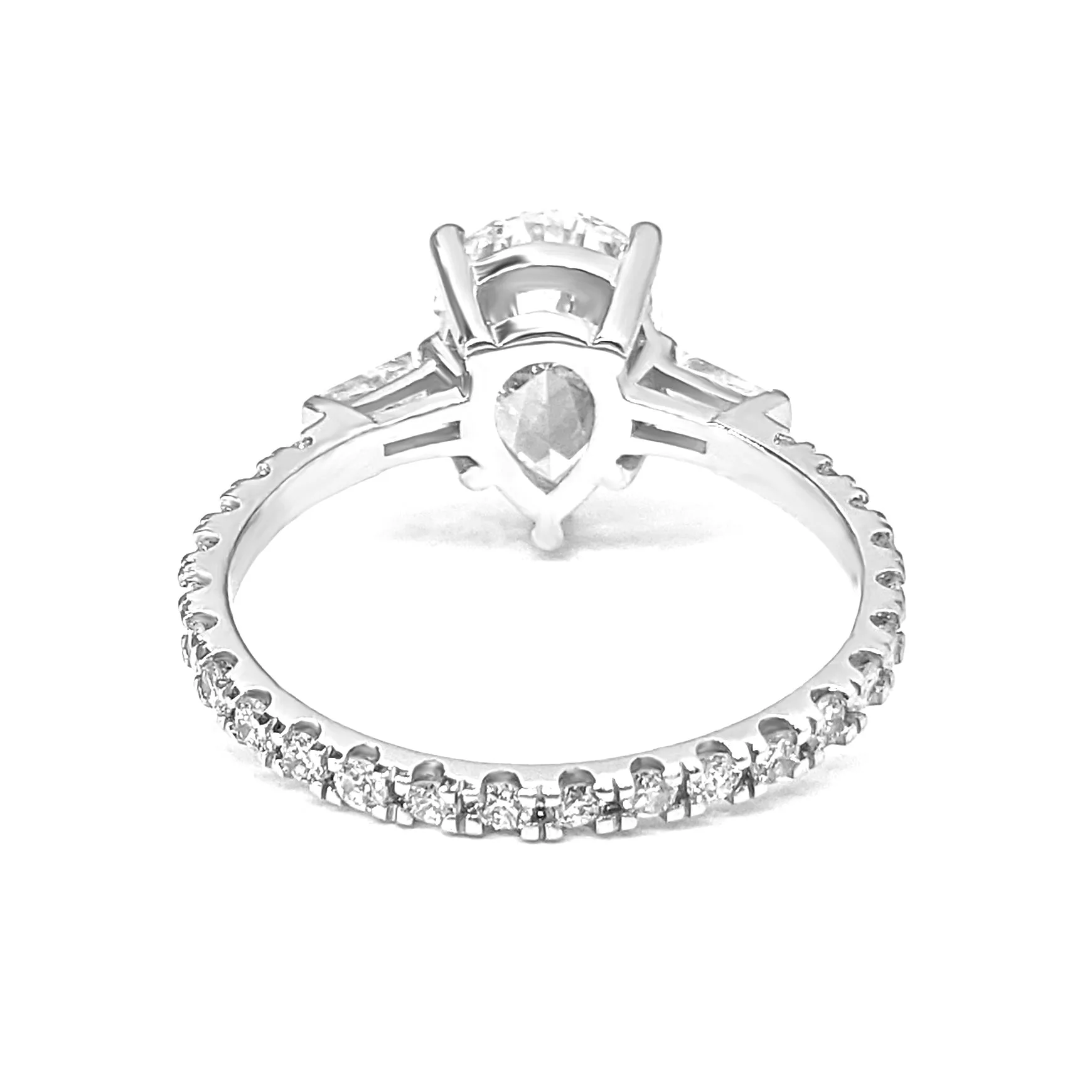2.00 ctw Pear Diamond Three-Stone Engagement Ring Side Tapered Baguettes