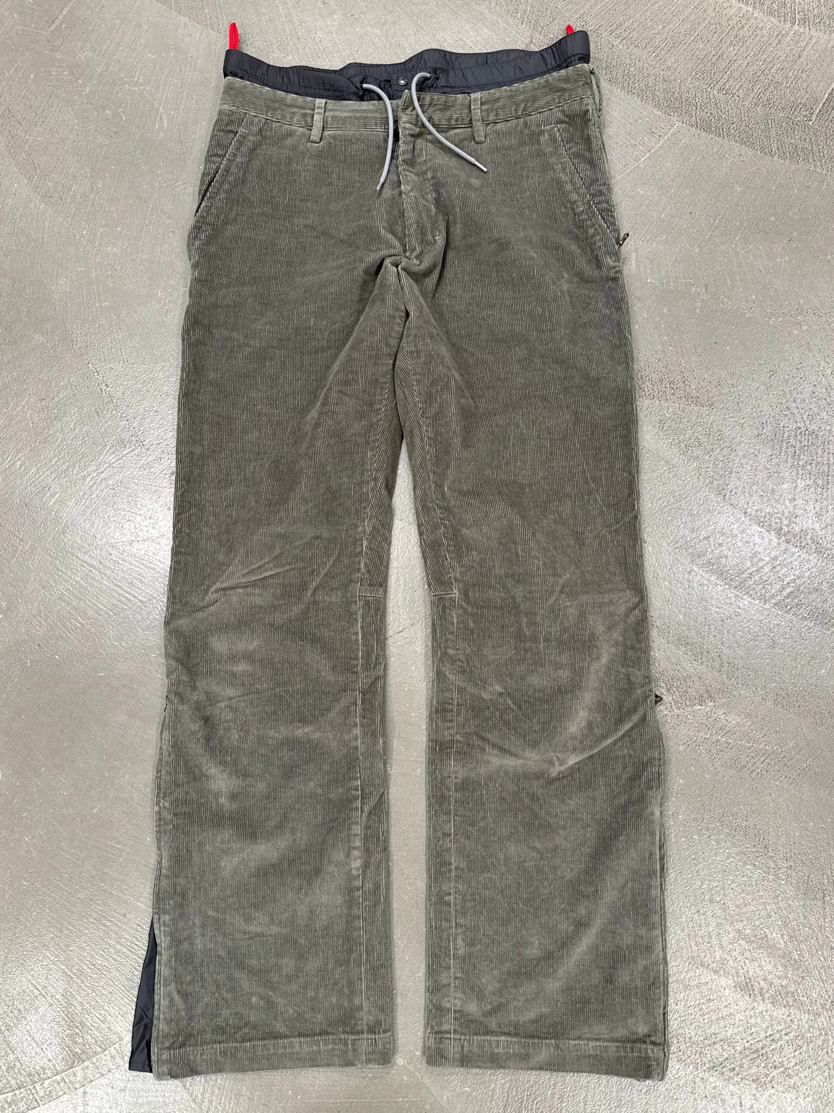2000s Prada double waisted hybrid corduroy pants