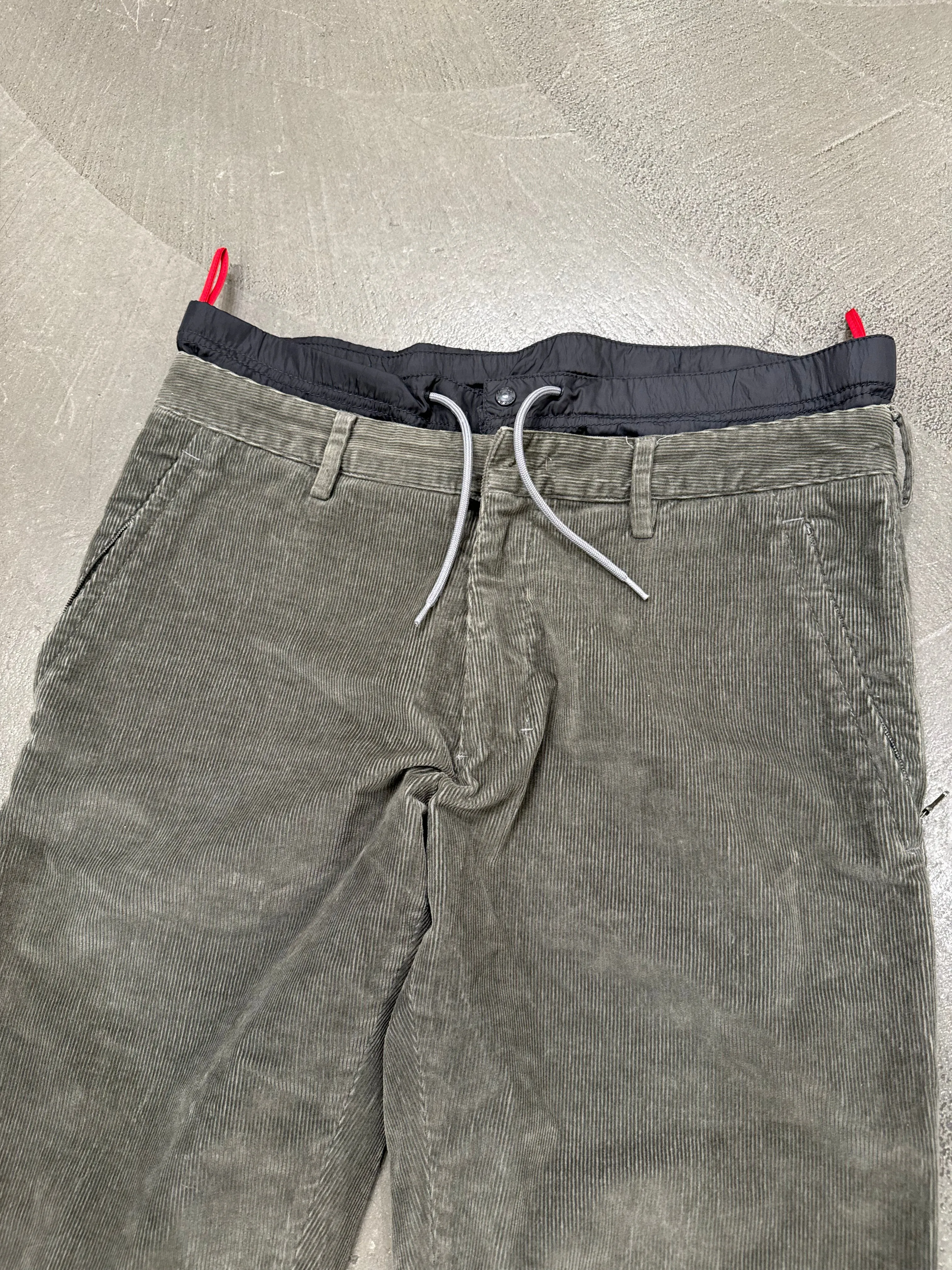 2000s Prada double waisted hybrid corduroy pants