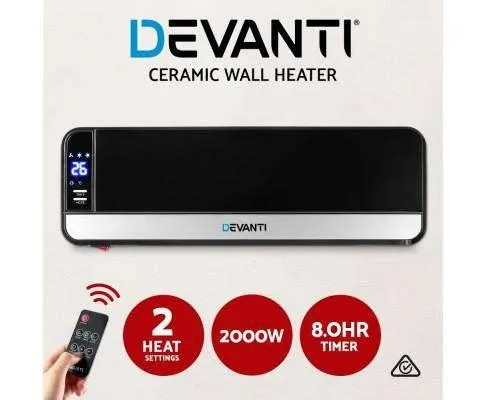 2000W Wall Mounted Panel Heater - Black