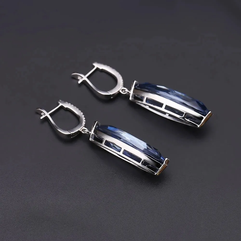 22.9Ct Marquise Natural Iolite Blue Mystic Quartz Drop Earrings – 925 Sterling Silver
