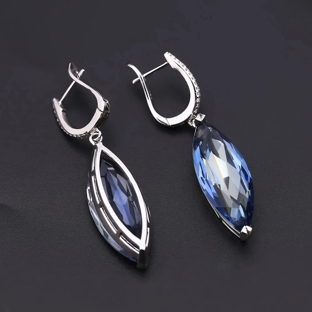 22.9Ct Marquise Natural Iolite Blue Mystic Quartz Drop Earrings – 925 Sterling Silver