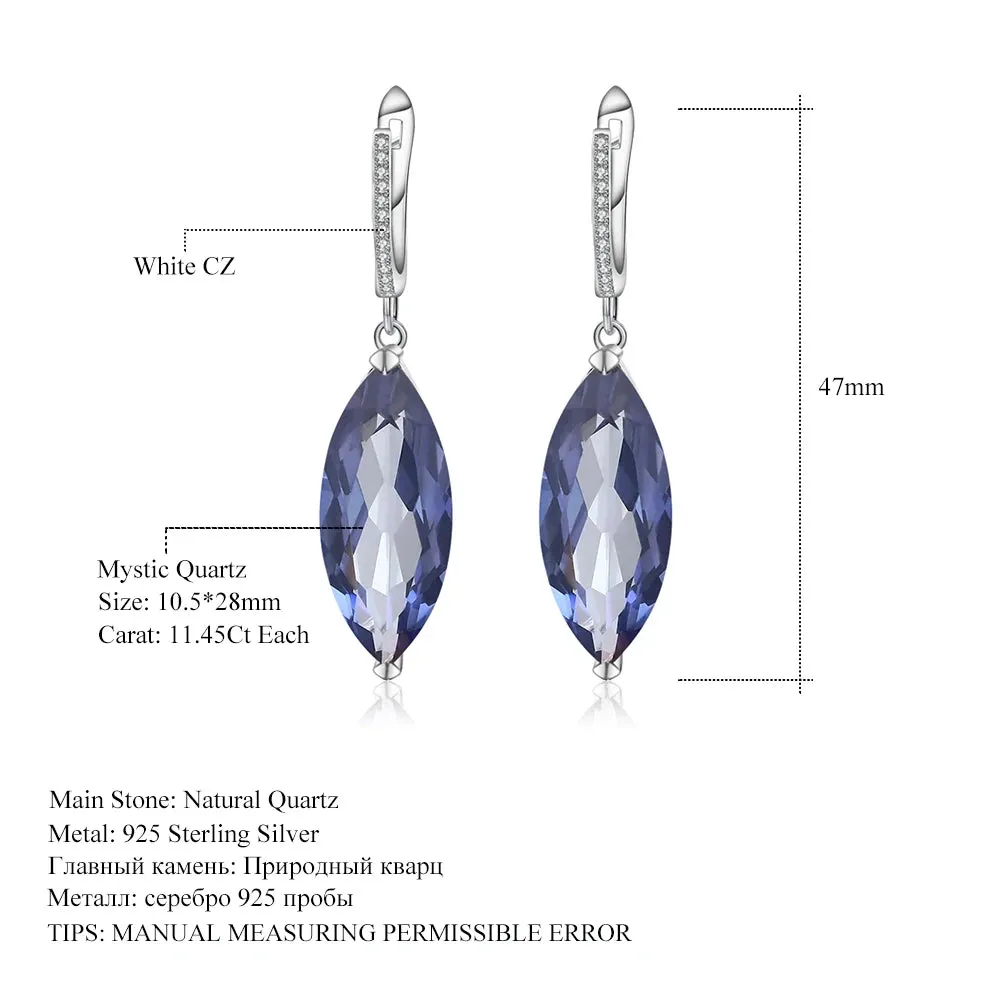 22.9Ct Marquise Natural Iolite Blue Mystic Quartz Drop Earrings – 925 Sterling Silver