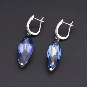22.9Ct Marquise Natural Iolite Blue Mystic Quartz Drop Earrings – 925 Sterling Silver