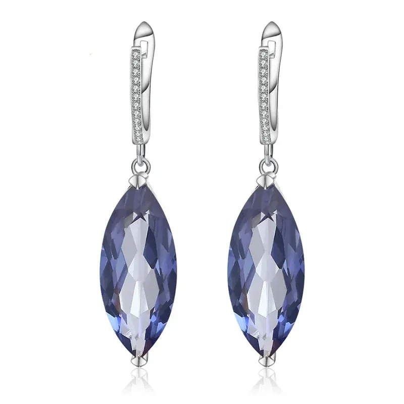 22.9Ct Marquise Natural Iolite Blue Mystic Quartz Drop Earrings – 925 Sterling Silver